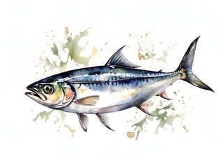 Fototapeta premium mackerel watercolor on white background