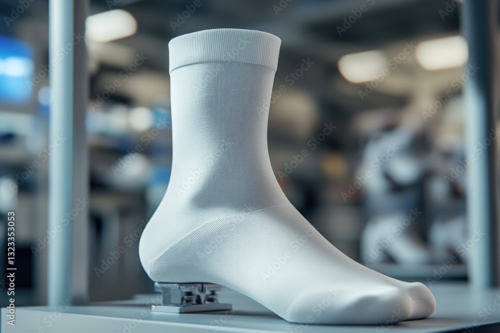 Poster a pair of white socks sitting on a table, possibly used as decorative item or part of a scene