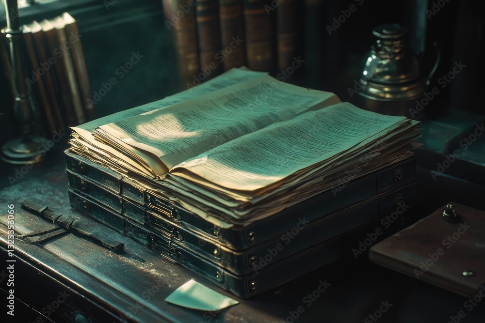 Poster a stack of books sitting on a table