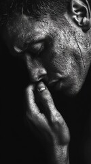 A person hiding their face, possibly due to embarrassment or shame