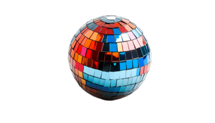 Colorful Mosaic Mirror Ball  Disco Ball Decor on transparent background
