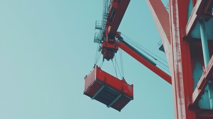 Fototapeta premium A towering industrial gantry crane lifting heavy materials at a shipbuilding yard