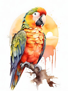 parrot watercolor on white background
