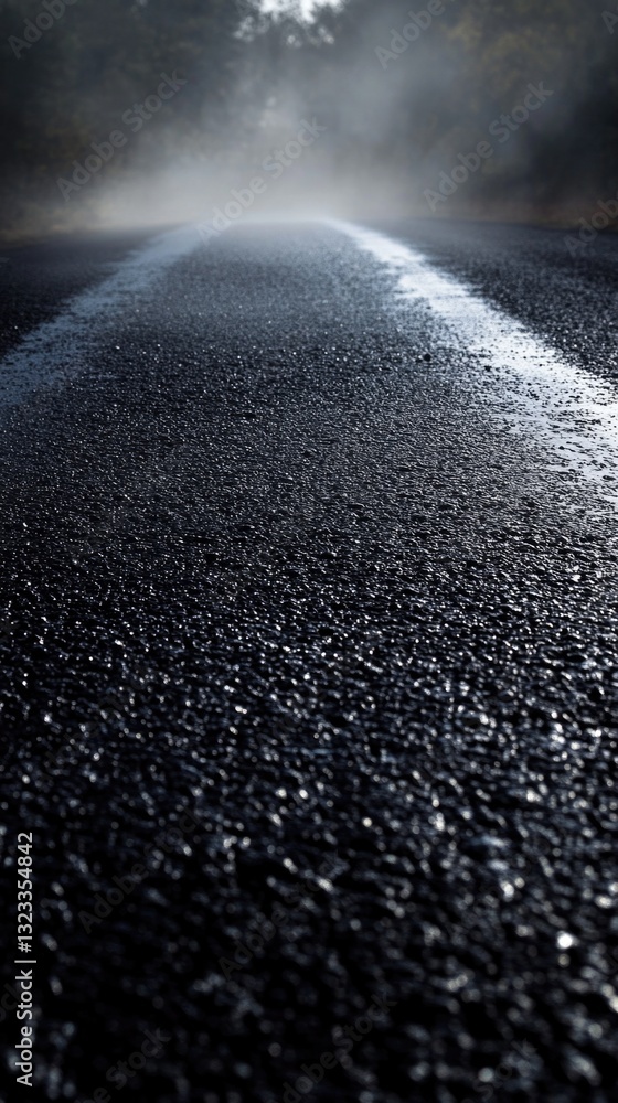 Poster a stretch of black asphalt road with a white center line, suitable for use in transportation or infr