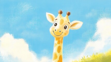 nursery painting illustration cartoon, cute giraffe in spring time 