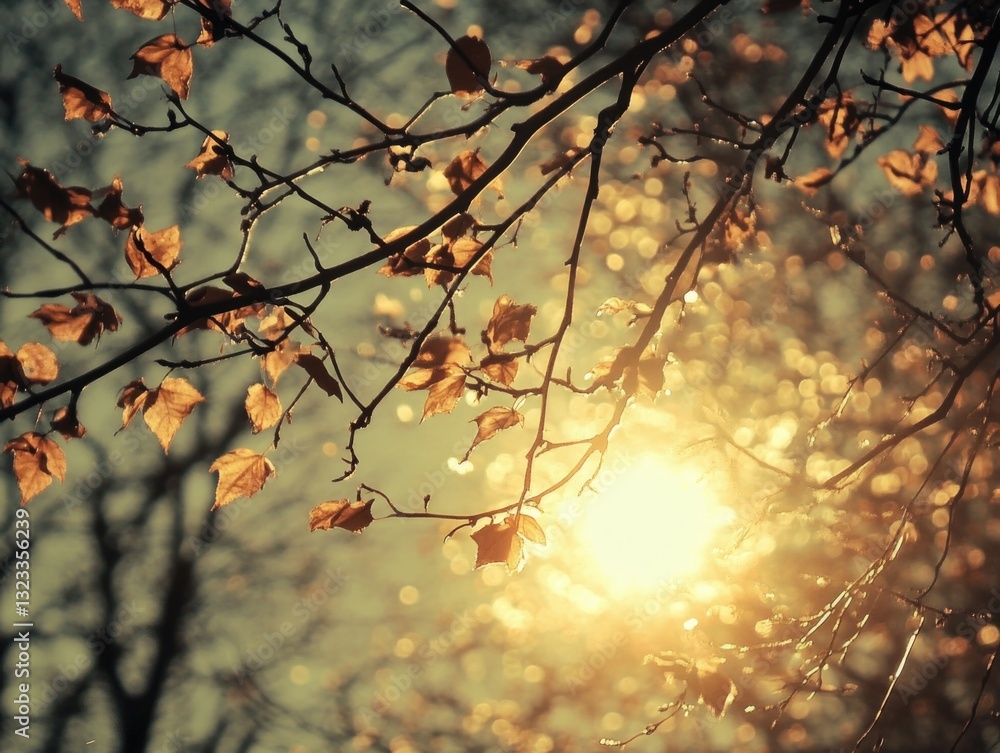 Poster a sunbeam illuminates the intricate patterns of tree branches, offering a glimpse into nature's beau