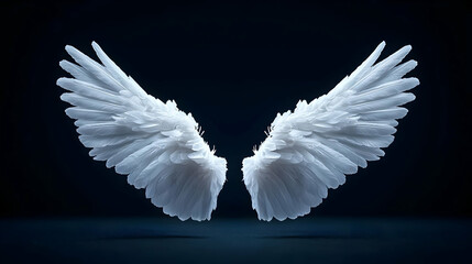 White Feathered Wings Displayed Against A Deep Blue Background Symbolizing Freedom And Abstract Artistic Concept
