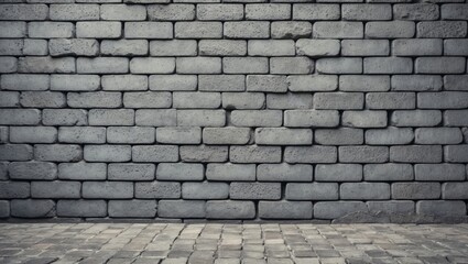 Fototapeta premium Gray cinder block wall backdrop featuring a seamless textured pattern with uneven surfaces and a solid gray floor for versatile creative uses.