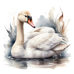 Obraz premium swan on the branch watercolor on white background
