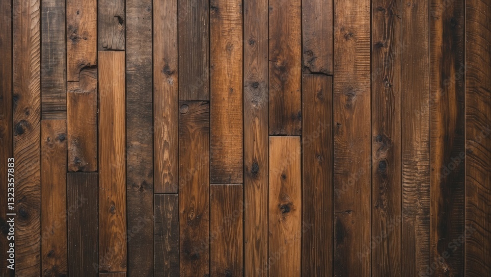 Poster Rich brown wooden texture showcasing vertical planks with varying shades and smooth grain patterns, ideal for rustic backgrounds and designs.