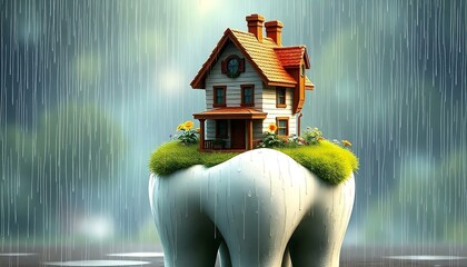 miniature home placed on a tooth