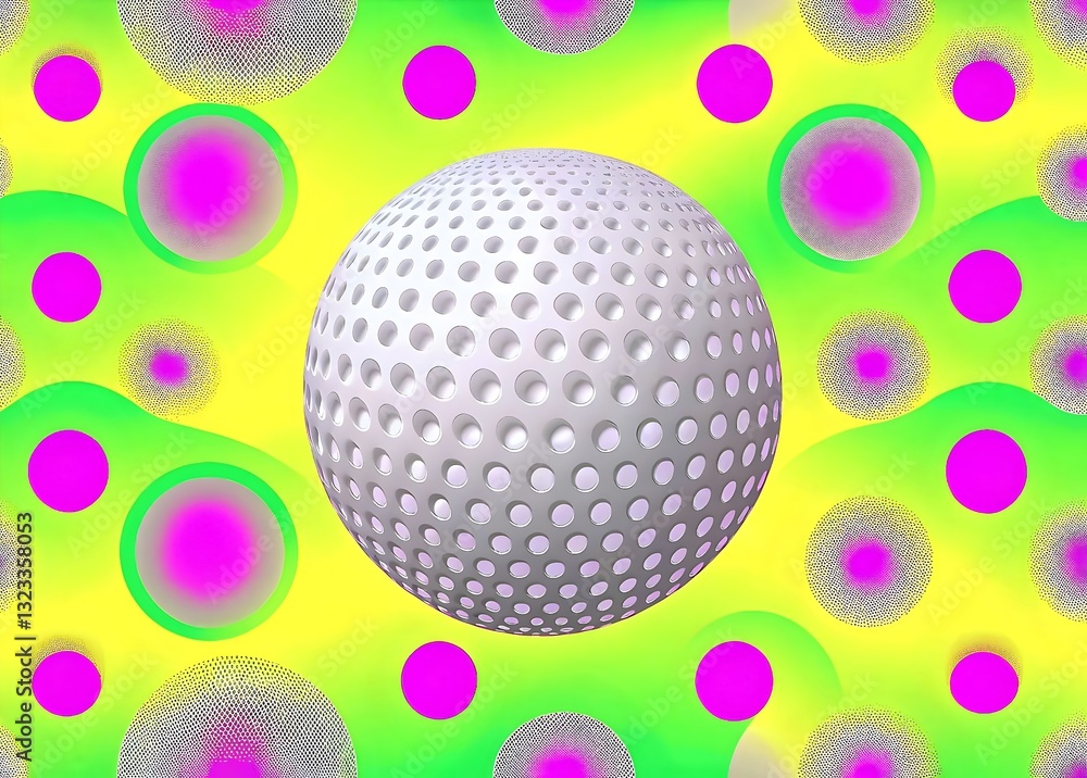 Poster abstract golf ball design with colorful dots and patterns