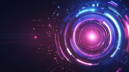 Abstract futuristic digital technology rings with glowing concentric circles.