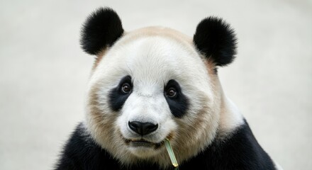 Fototapeta premium Close-up of panda chewing bamboo, showcasing its black and white fur