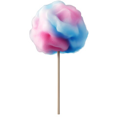 Colorful cotton candy on a stick, isolated on a transparent background