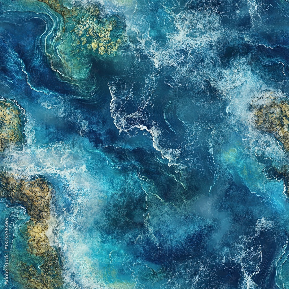 Poster coastal satellite map seamless pattern artistic wave crash design