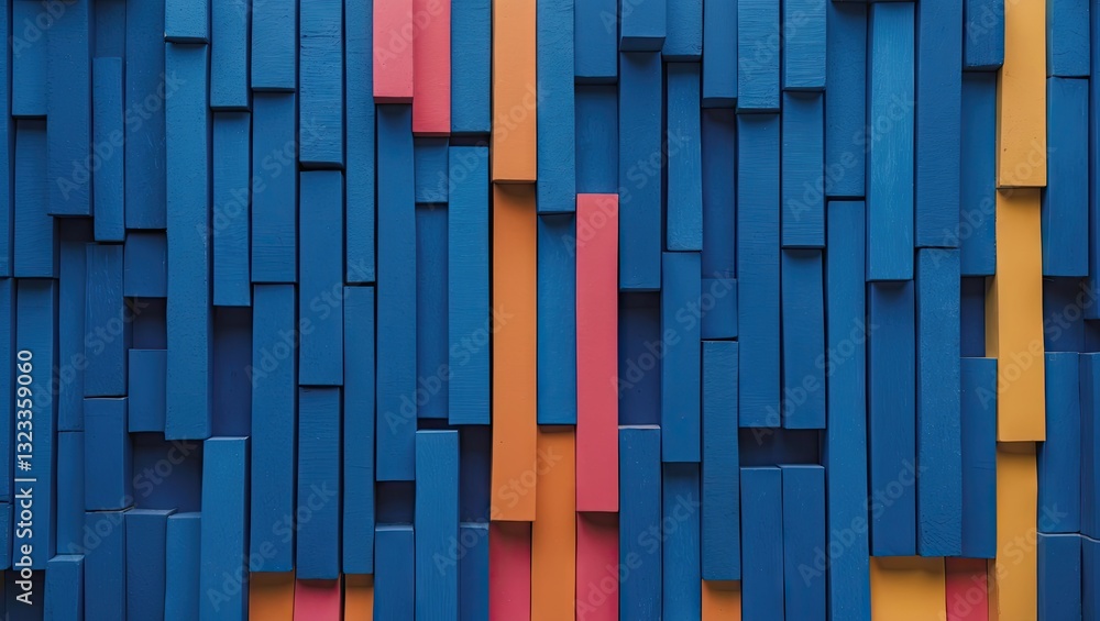 Fototapete geometric mosaic of vertical and horizontal blue rectangles with yellow and orange accents arranged 