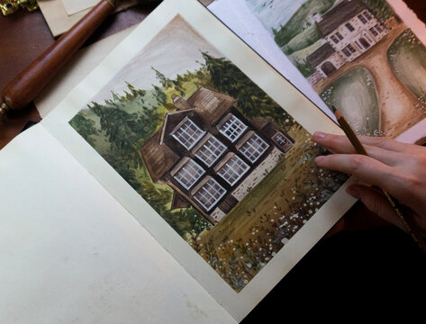 Drawings in a sketchbook