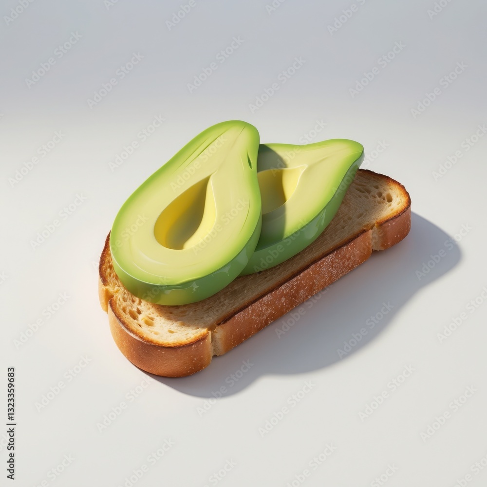 Poster avocado toast on toasted bread: close-up of a sliced avocado on buttered toast