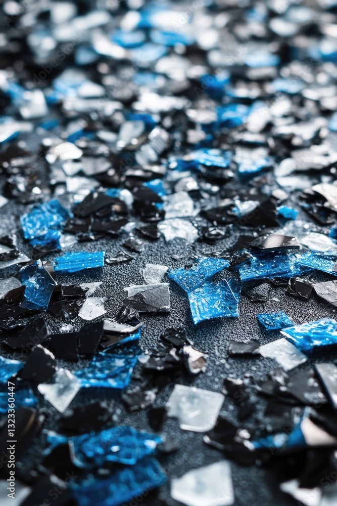 Poster a detailed view of a beautiful mosaic with blues and blacks, perfect for decorative or design use