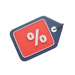 Red discount tag with percentage symbol isolated on transparent background.