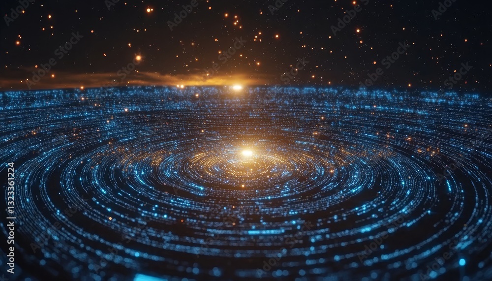 Poster abstract swirling data streams and light particles, vibrant colors, dynamic energy background