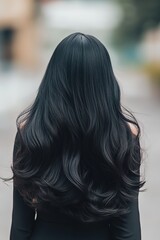 Naklejka premium woman long black hair view from behind