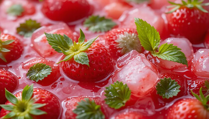 Sweet red strawberries with white cream create a delicious fresh fruit dessert