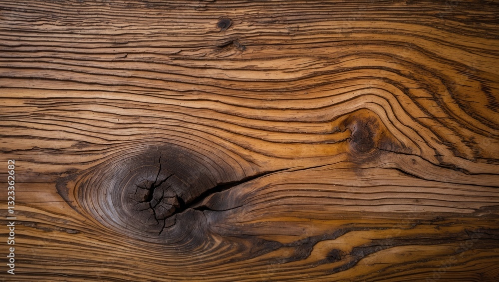 Aufkleber detailed close-up of natural wood grain with rich brown tones and visible knots, highlighting textur