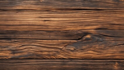 Fototapeta premium Close-up of aged wooden surface with rich brown tones, showing intricate grain patterns in a horizontal layout, perfect for backgrounds or templates.