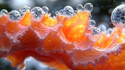 Microscopic Marvel, An Orange Organic Structure with Crystalline Spheres