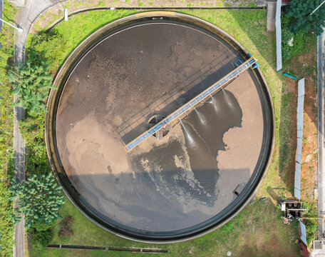 Aerial View of Circular Sedimentation Tank at Wastewater Treatme