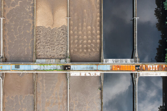 Aerial View of Wastewater Treatment Aeration Tanks