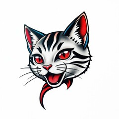 Obraz premium Cat Tattoo Design: A detailed and vibrant tattoo design of a stylized cat, showcasing the art and tradition of body art.