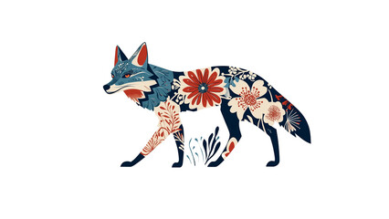 Floral Fox A Stylish Silhouette of a Walking Fox Adorned with Vibrant Blooms