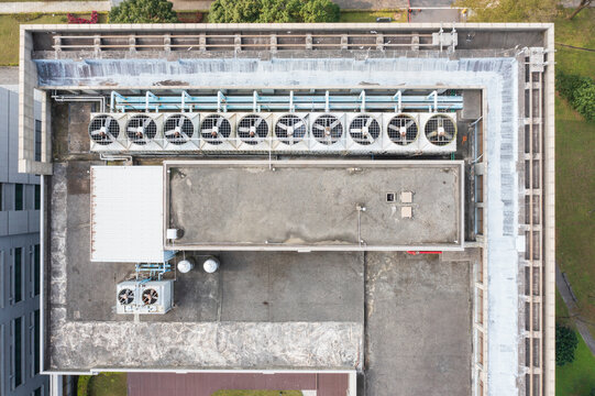 Aerial View of Industrial Air Conditioning Units on Rooftop