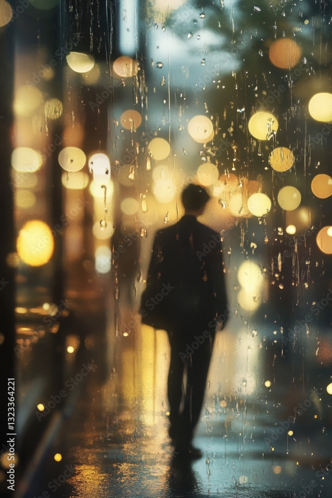 Poster a person holding an umbrella while walking in the rain, great for use in weather-related or everyday