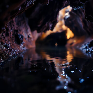 Magic dots of wet water covering cave surface with sparkling dots in slo-mo