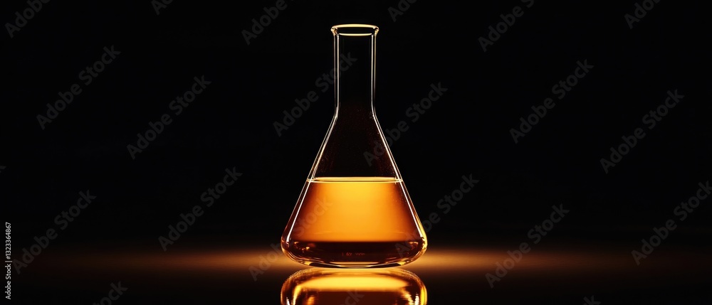 Poster A flask filled with liquid sitting on a table, ready for use