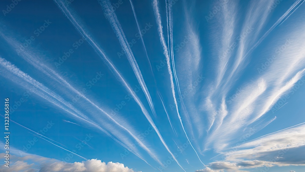 Aufkleber vibrant blue sky filled with wispy white clouds streaked across the horizon creating a serene atmosp