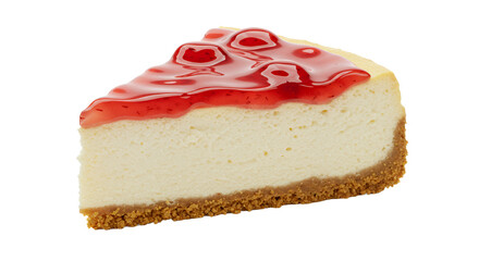 Creamy Cheesecake Slice with Strawberry Topping Isolated on Transparent Background