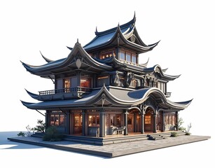 Fototapeta premium Japanese royal castle architecture model with a mix of futuristic styles. Generate AI