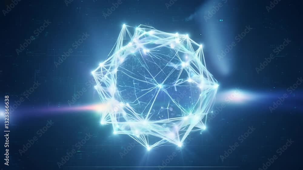 Poster static close-up video, soft key light, a single node within an abstract glowing virtual neural netwo