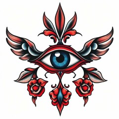 Obraz premium Mystical Eye: A symbolic representation of a divine, all-seeing eye, featuring intricate details of wings and floral elements, evoking a sense of spirituality and esoteric knowledge. 