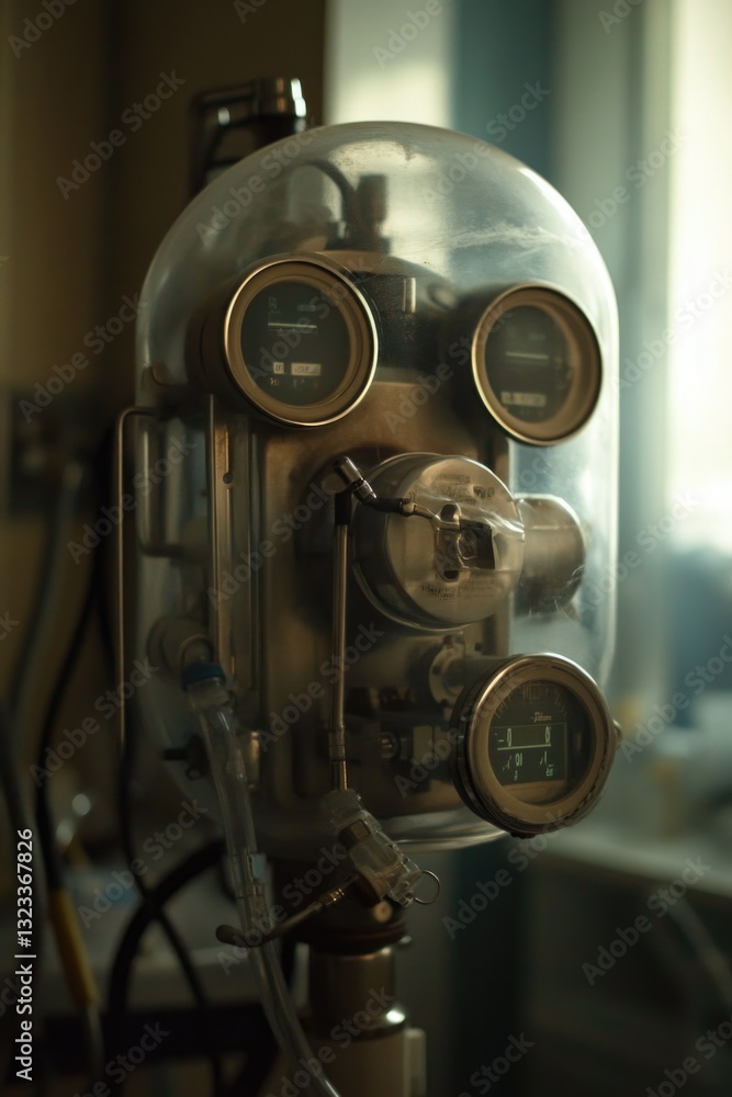 Poster A detailed view of a machine on a worktable, ideal for use in technical documentation and illustrations