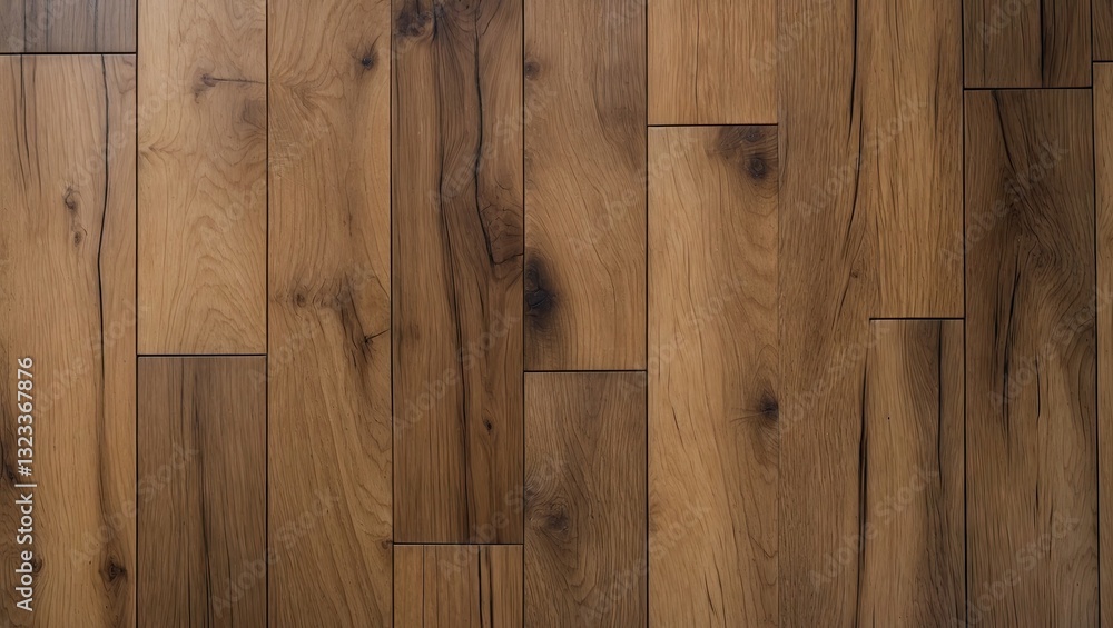 Aufkleber Warm brown laminate parquet flooring texture featuring varying wood grains and patterns, arranged in a staggered layout across the frame.