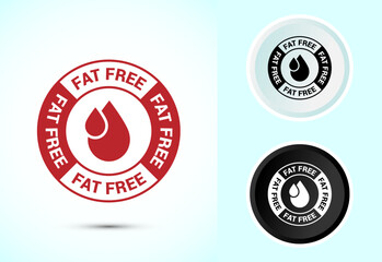 Fat free icon design illustration. Zero fat circle badge label for dietary product symbol, Color black and white