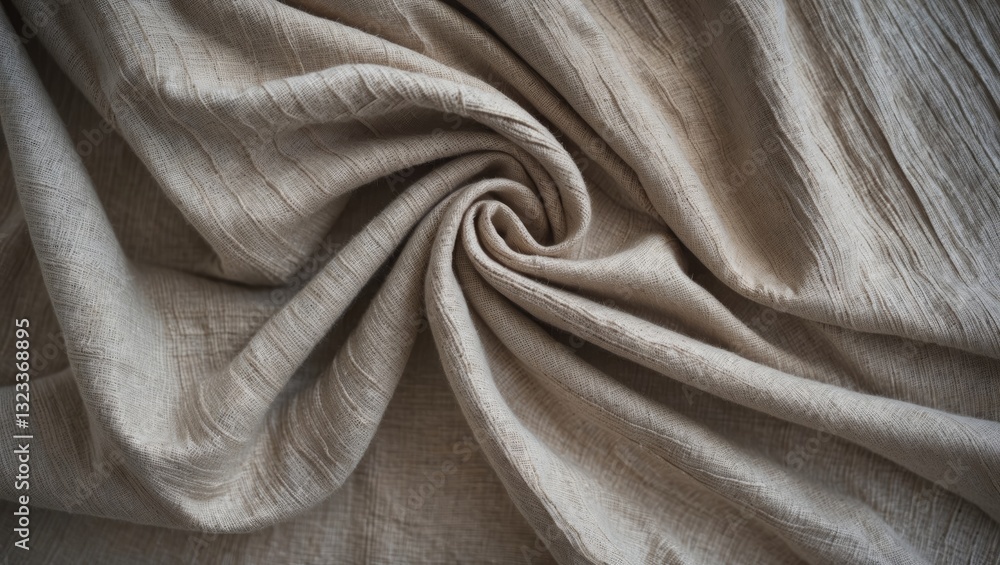 Fototapete close-up of soft beige textured fabric draped in spiral formation displaying subtle creases and natu