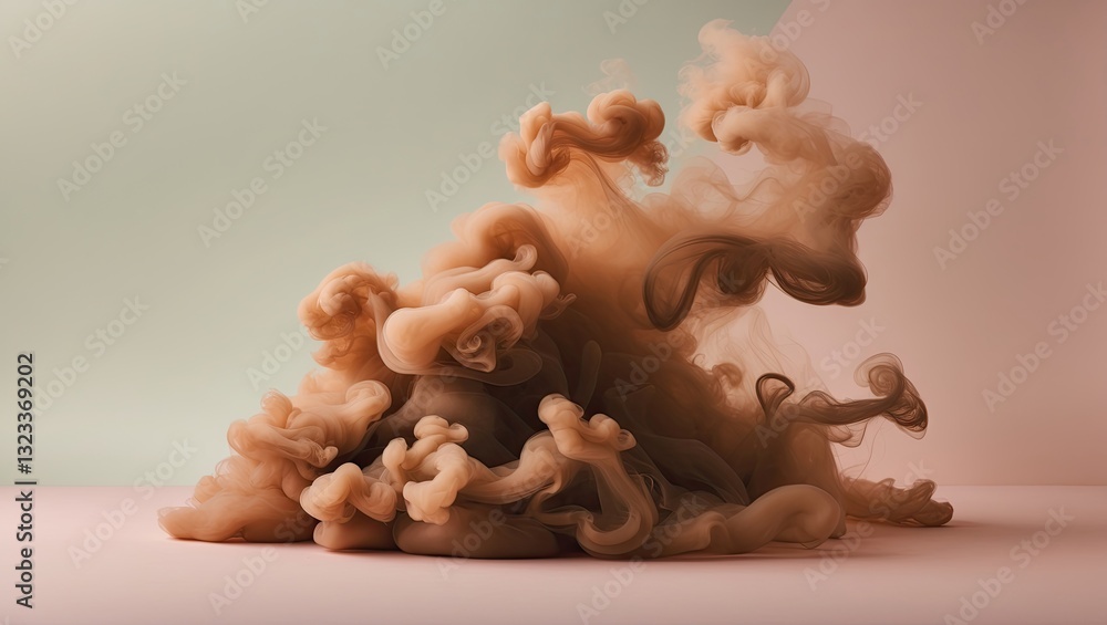 Leinwandbilder brown smoke swirls elegantly against a soft pastel green and pink background creating an abstract ar