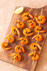 Grilled shrimp skewers. Seafood. Barbecue. Healthy eating.